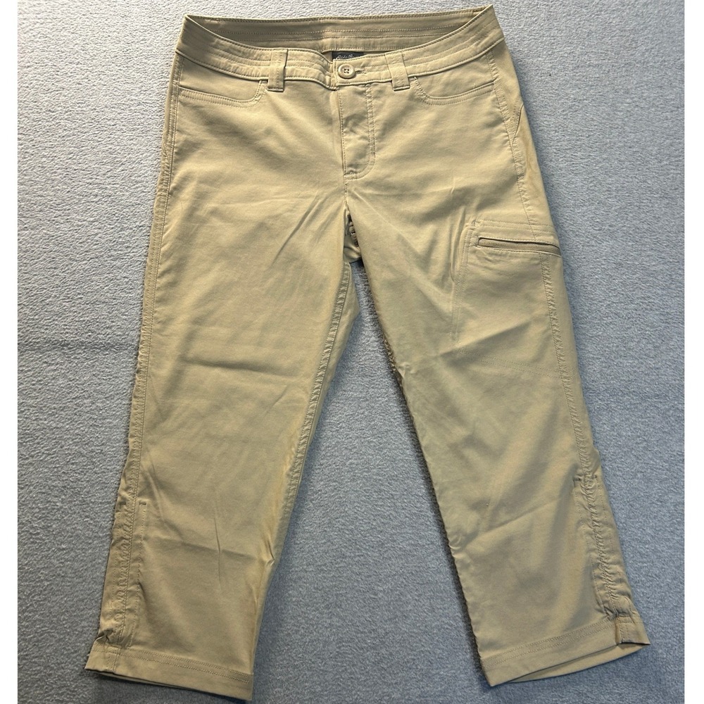 Eddie Bauer Cargo Capri Pants Womens 4 Khaki Cropped Utility Outdoor Hiking